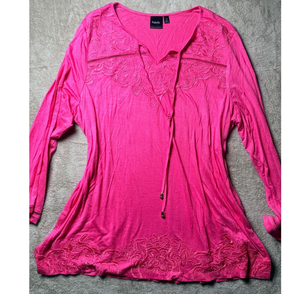 Rafaella‎ Women Embroidered Long Sleeve Tunic Top Size LG Summer Barbiecore
